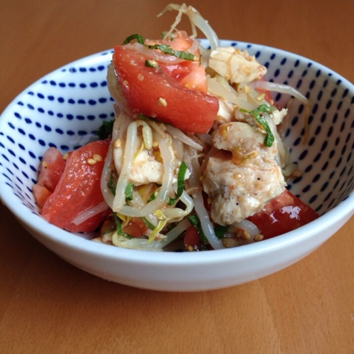 鶏胸肉ともやしとトマトのポン酢ナムル♪